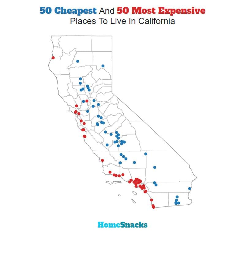 Map Of The Cheapest Places To Live In California