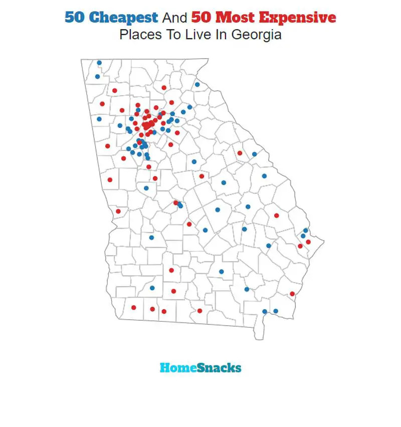 Map Of The Cheapest Places To Live In Georgia