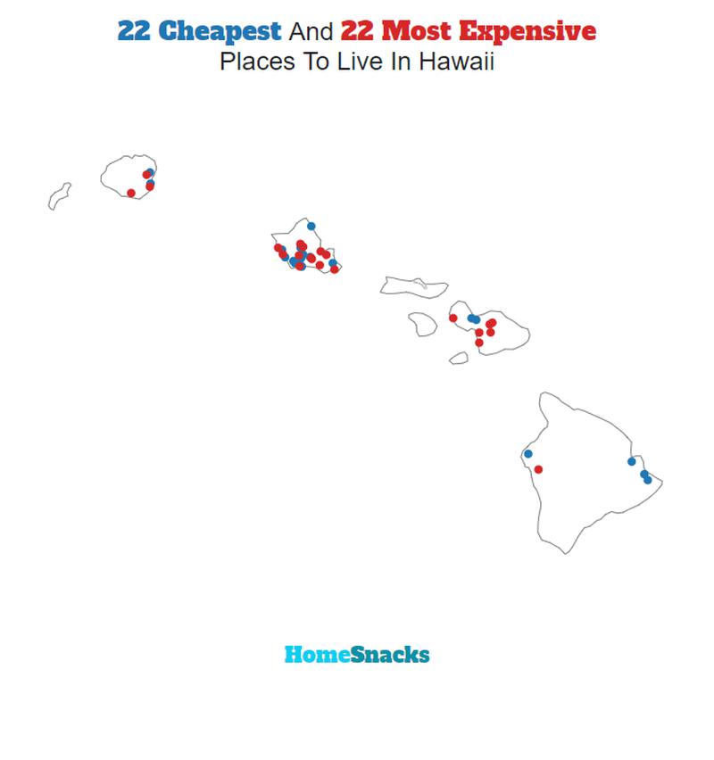 Map Of The Cheapest Places To Live In Hawaii