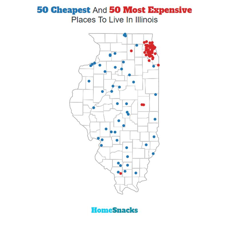 Map Of The Cheapest Places To Live In Illinois