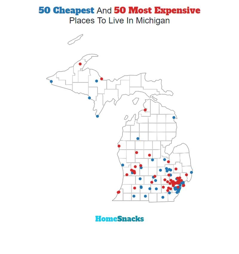 Map Of The Cheapest Places To Live In Michigan