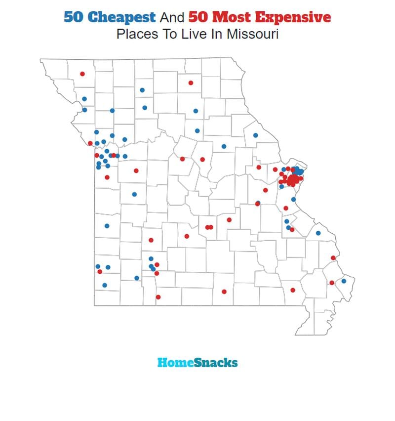 Map Of The Cheapest Places To Live In Missouri