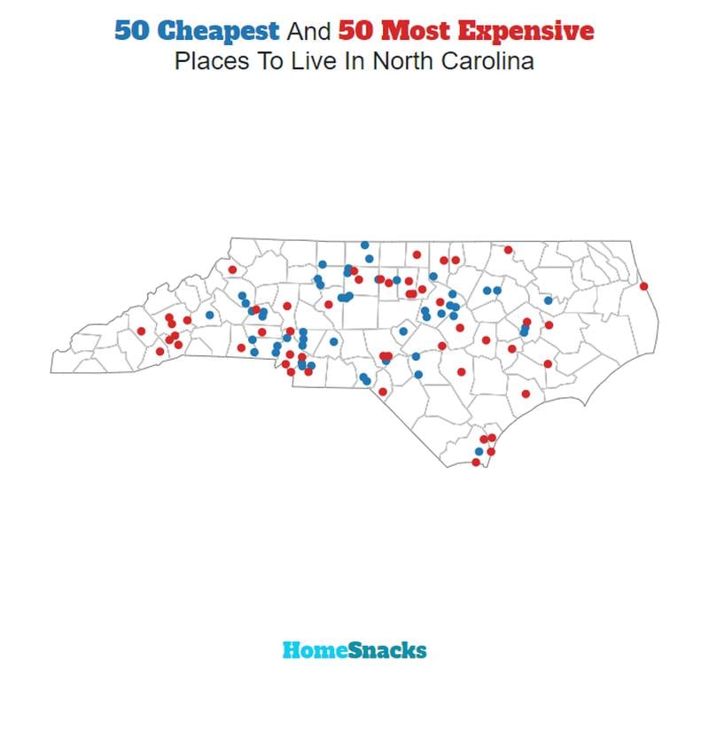 Map Of The Cheapest Places To Live In North Carolina