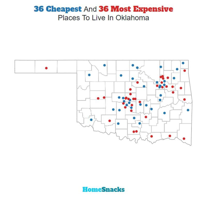 Map Of The Cheapest Places To Live In Oklahoma