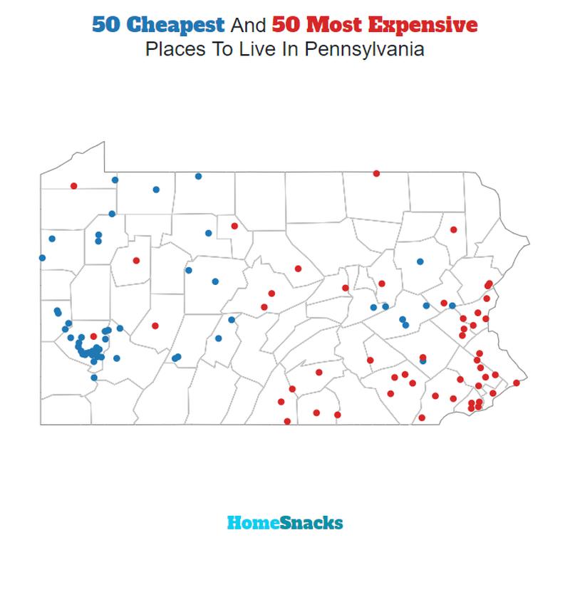 Map Of The Cheapest Places To Live In Pennsylvania