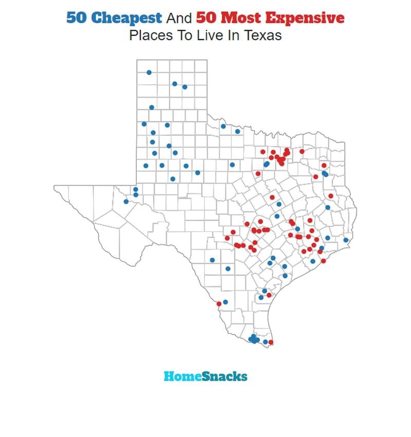 Map Of The Cheapest Places To Live In Texas