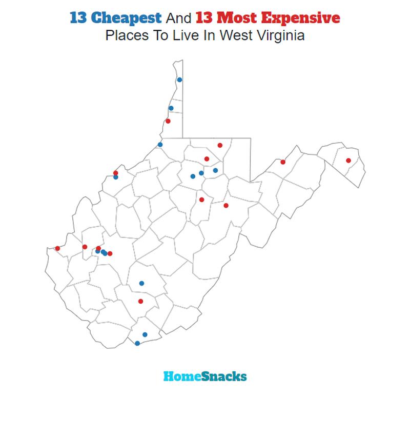 Map Of The Cheapest Places To Live In West Virginia