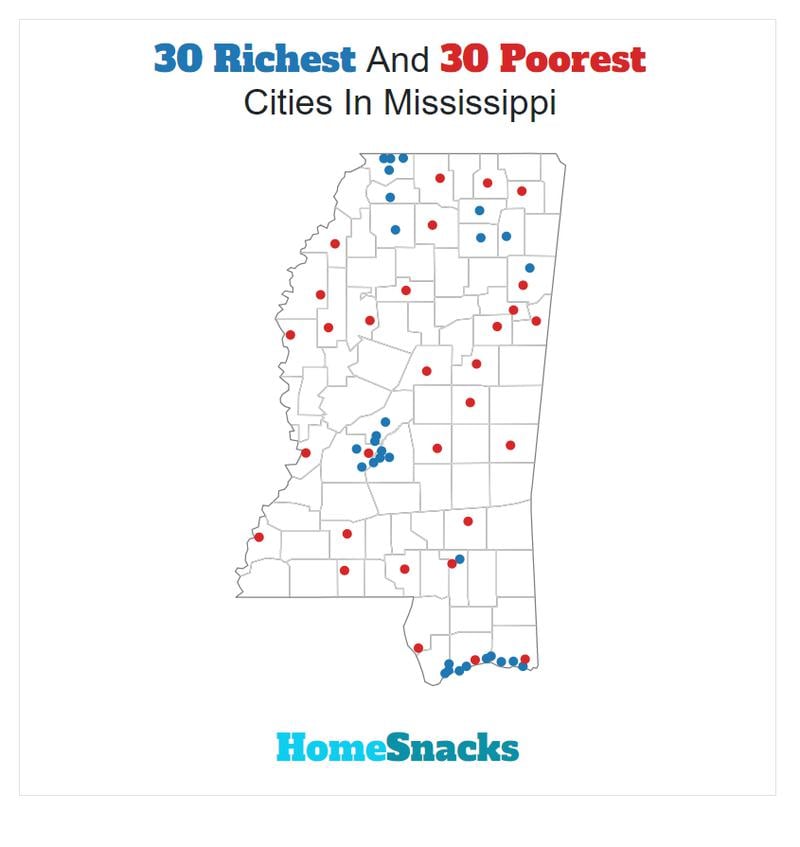 Map Of The Richest Places To Live In Mississippi