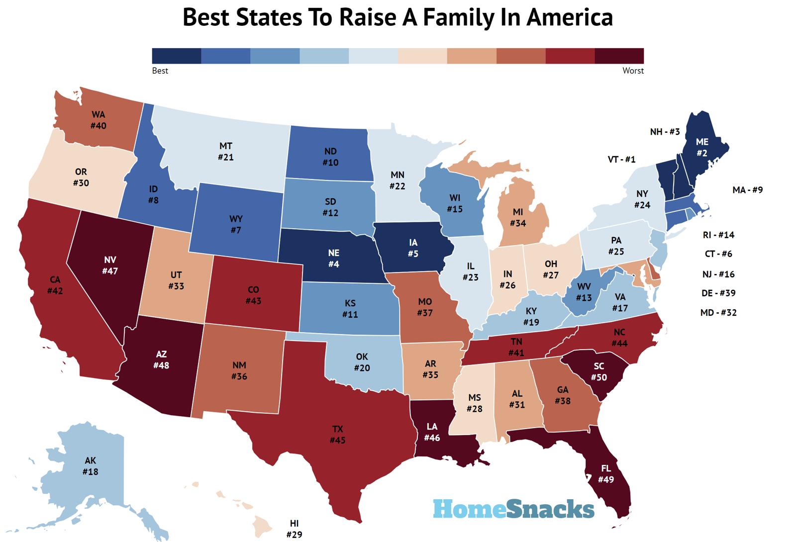 Best States To Raise A Family In America Map