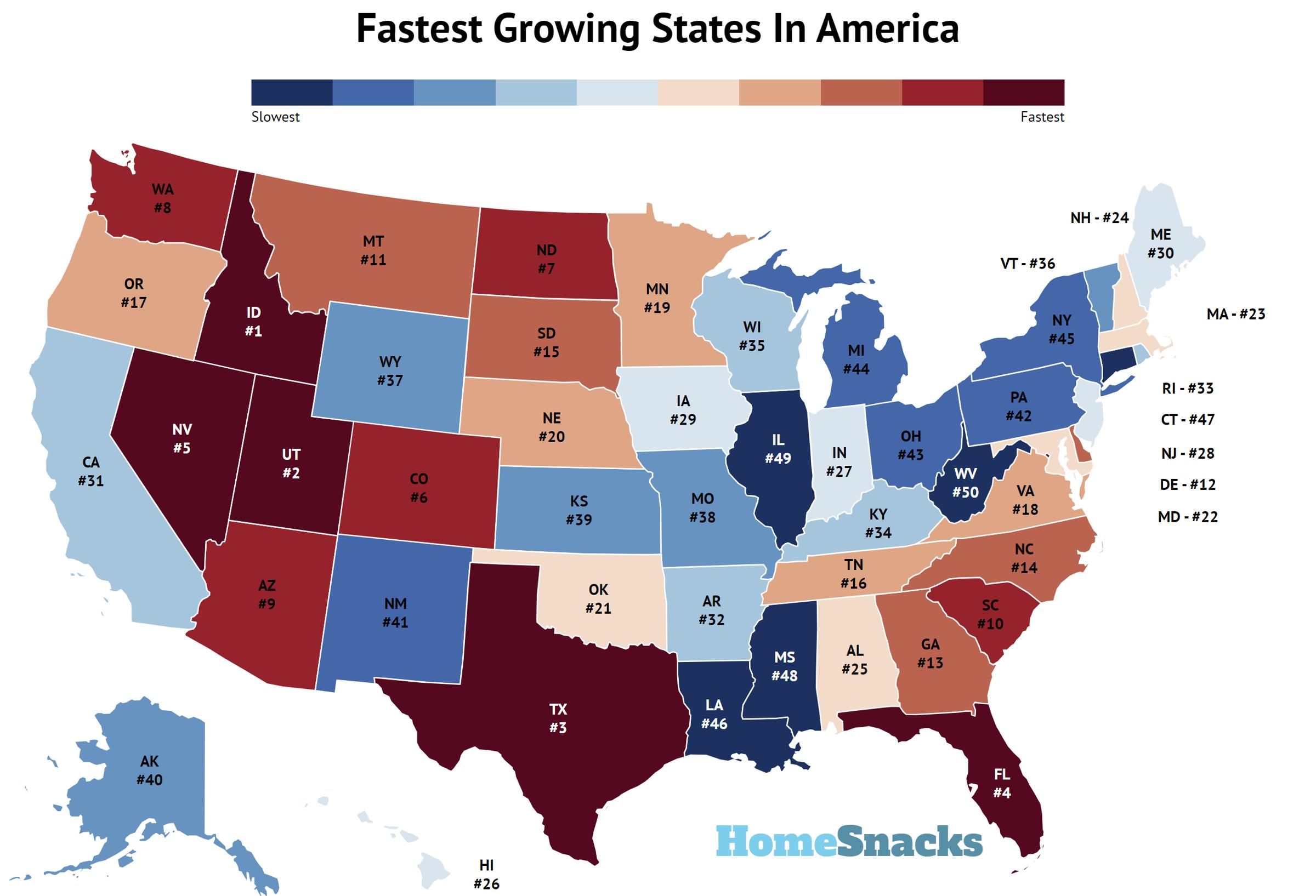 Fastest Growing States In America Map