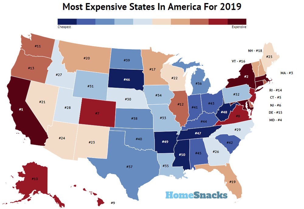 THE 10 MOST Expensive States In America To Live, 2020 ...
